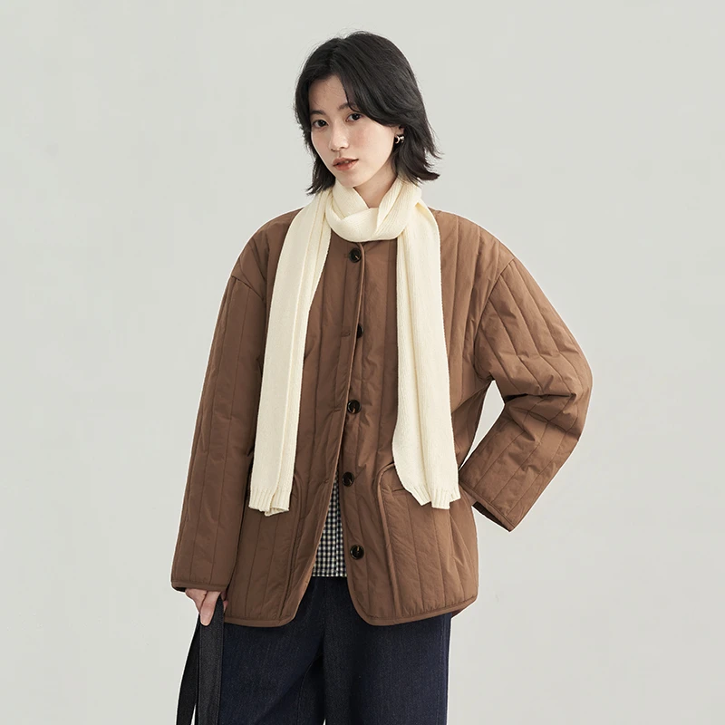 25新冬季中长款圆领棉服休闲保暖3M雪丽棉棉衣宽松休闲上衣女MY04