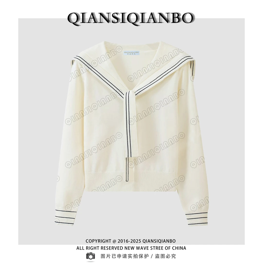 【纤丝纤帛】韩系海军领时尚设计款长袖秋冬针织上衣毛衣女Q1135