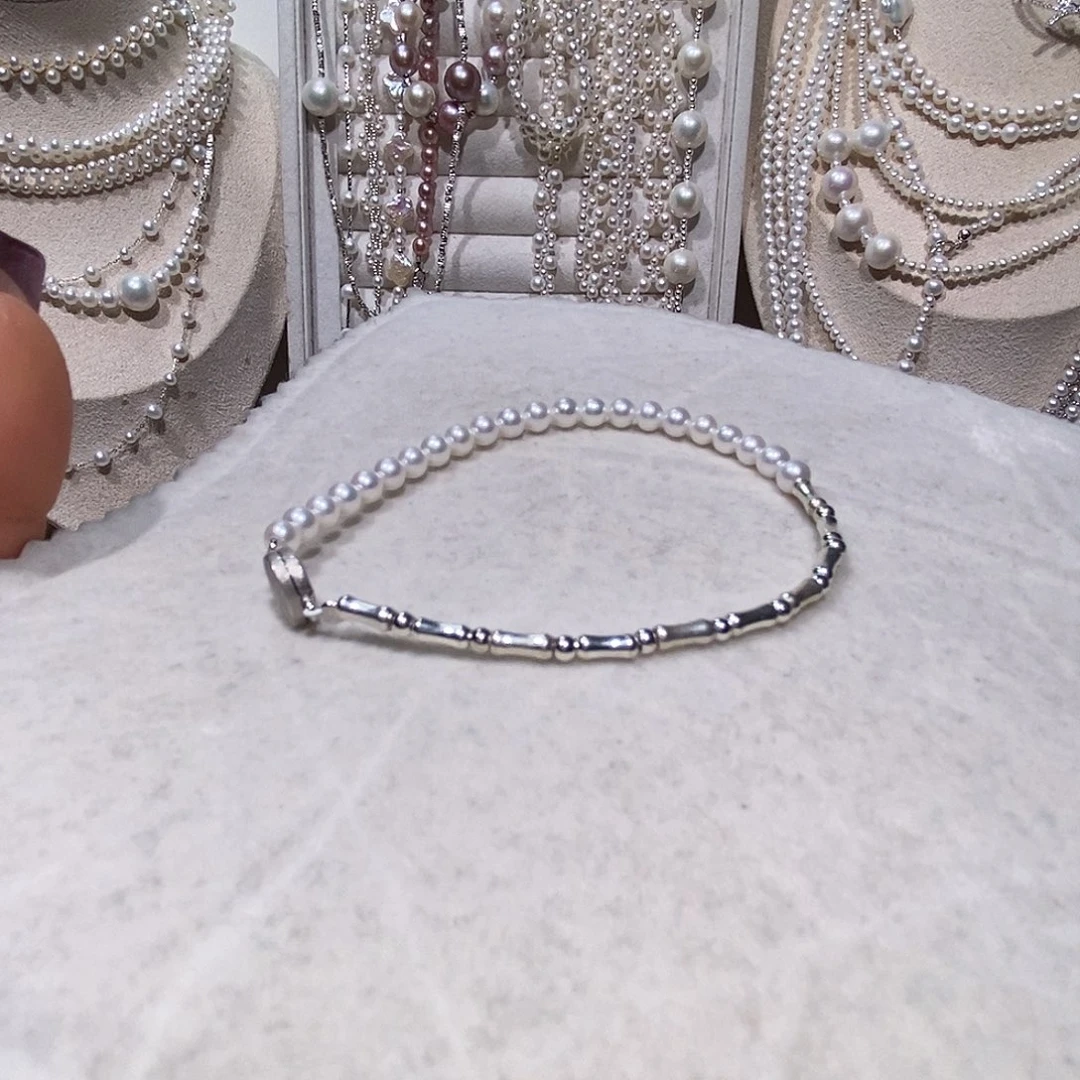 淡水珍珠银S925镶嵌手链炫彩无暇手链