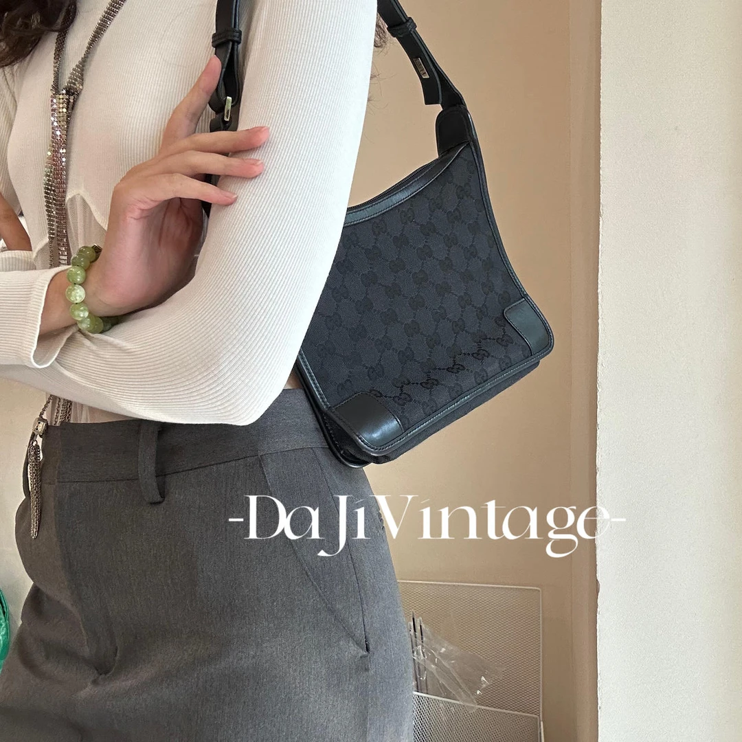 95新 GUCCI/古驰 大吉中古/GUCCI黑花牛角单肩包