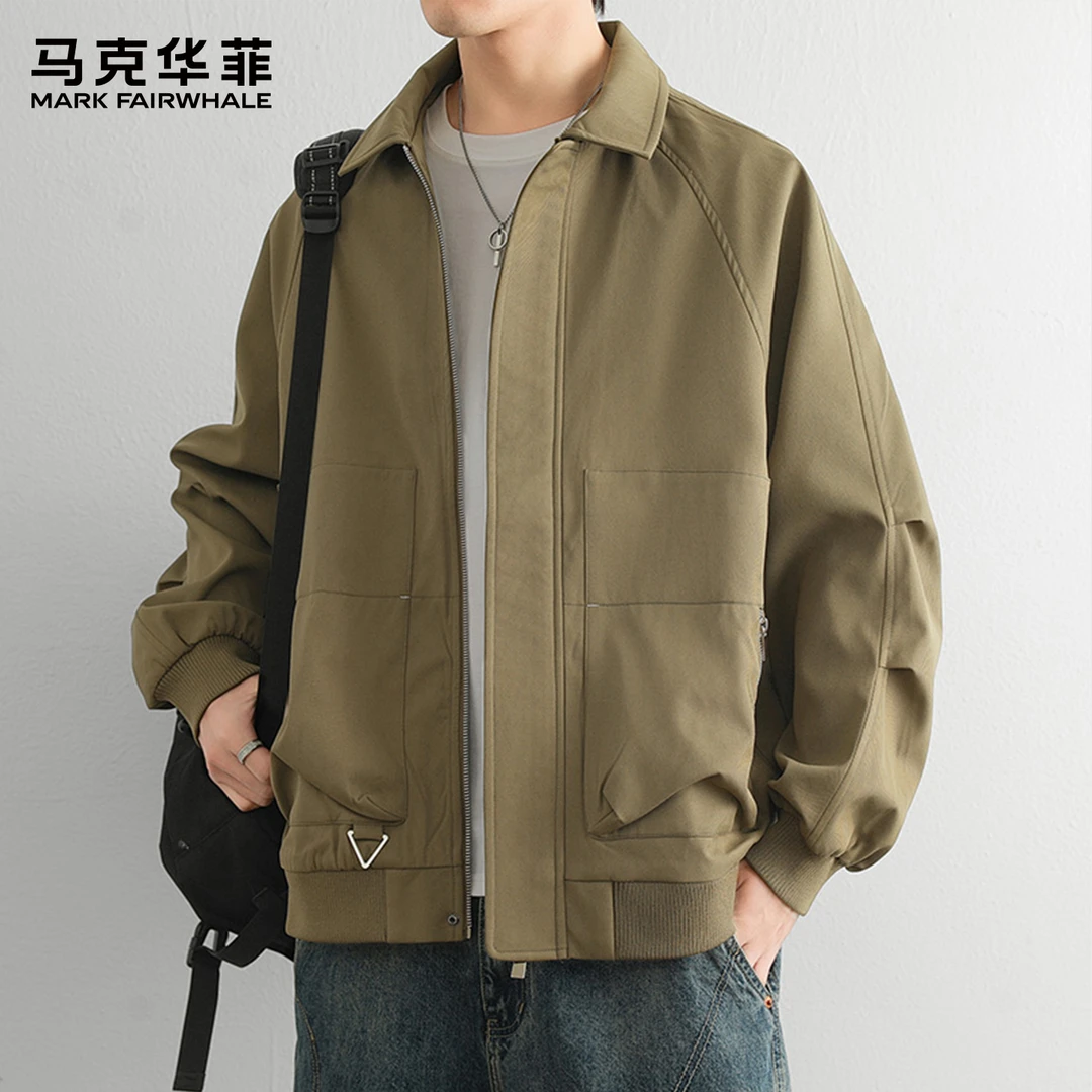 马克华菲翻领休闲夹克男外套2025秋冬新款简约工装宽松上衣男潮牌