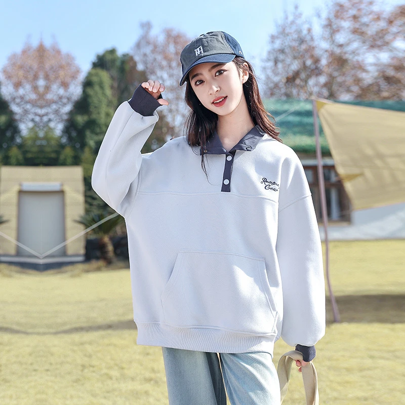 《童装品牌断码清仓直播》女大童春季字母绣花翻领卫衣25047