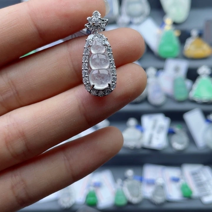 吊坠(不含链)银S925镶嵌翡翠山**富