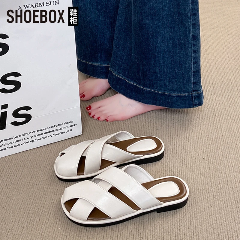 SHOEBOX鞋柜包头半拖鞋女外穿时尚懒人凉拖2025夏季新款穆勒鞋