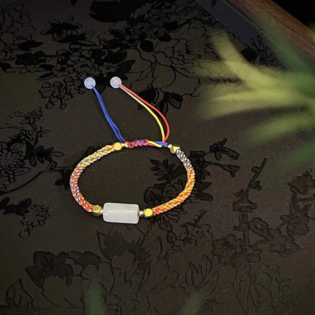 璇玑-天然和田玉-卡15*9路路通手串手工编织手绳