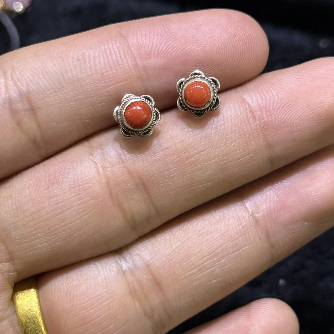 非金属珐琅耳饰 格勒藏饰 精品民族925银耳环 复古精致