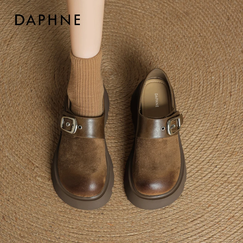 达芙妮美拉德乐福鞋女2025新款秋季复古棕色小皮鞋一脚蹬厚底单鞋