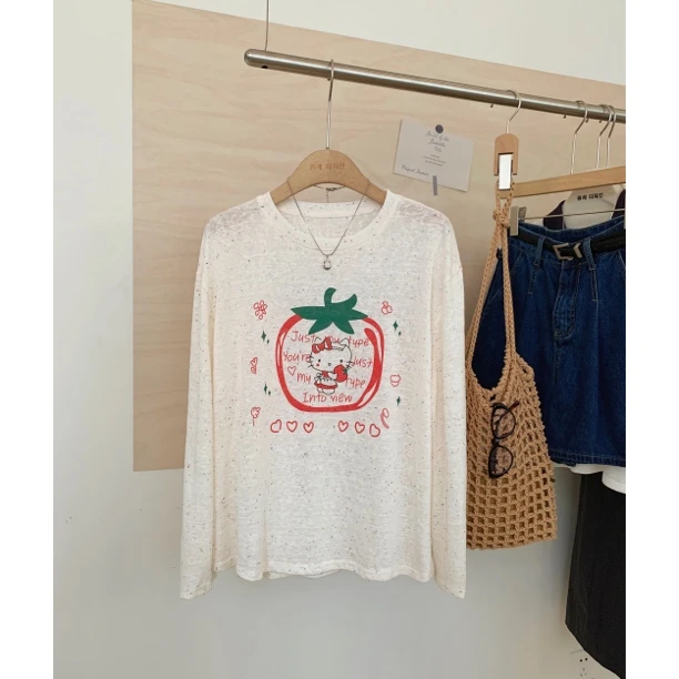 3685新款韩版宽松显瘦百搭休闲圆领设计感慵懒感长袖T恤