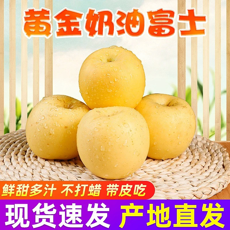 D山东烟台黄金奶油富士苹果新鲜水果脆甜多汁脆甜丑白苹果