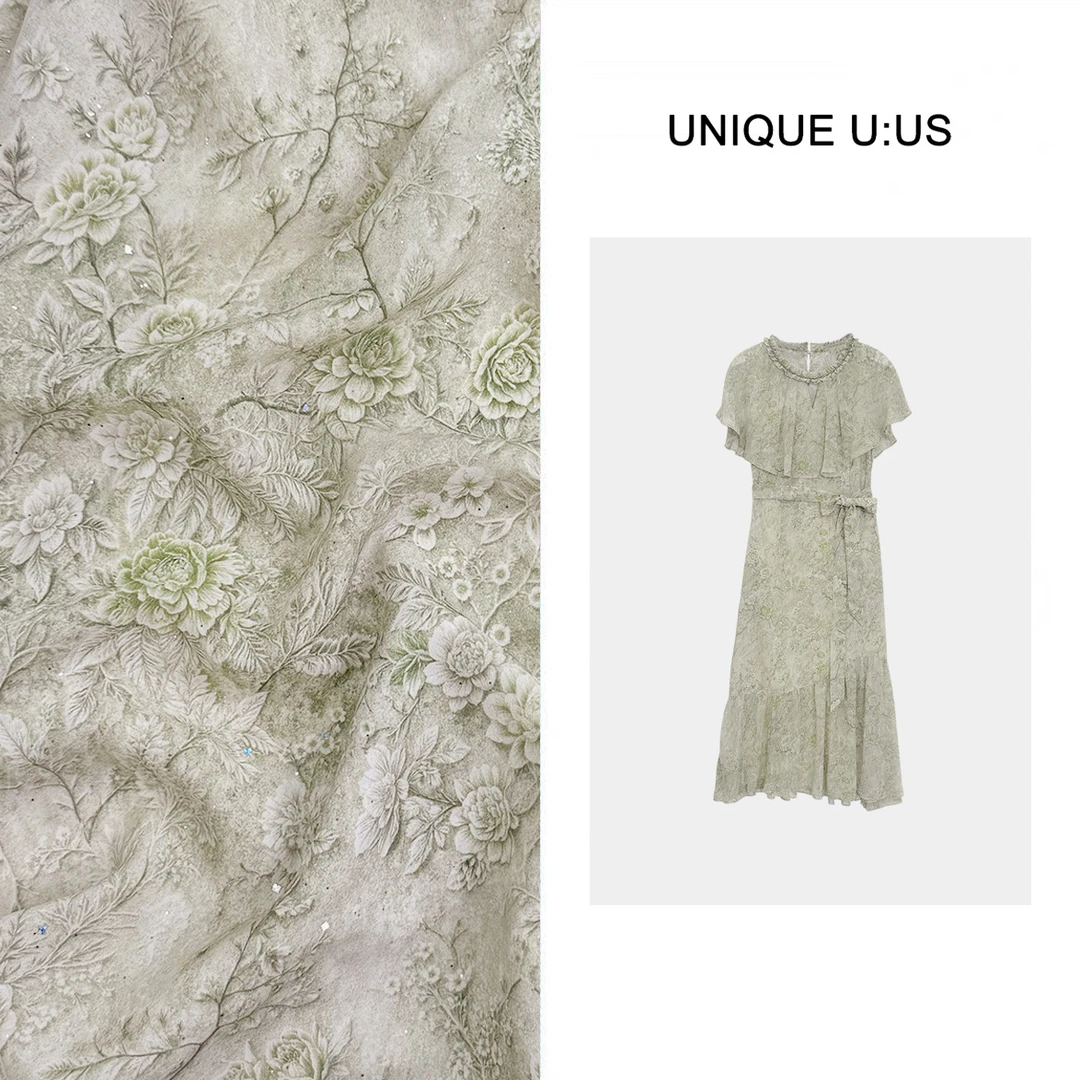 【曼曼MM.Studio】花开半显瘦遮肉百搭绿色连衣裙 两岸猿声啼不住