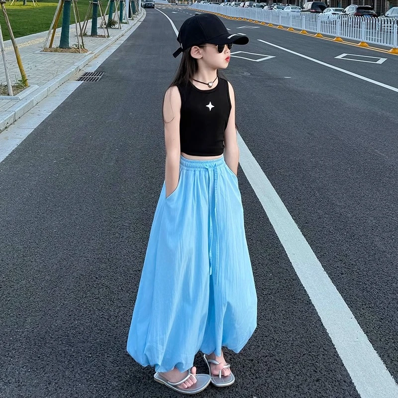 女童花苞裙裤2025夏季新款大童薄款灯笼裤休闲宽松冰丝凉凉阔腿裤