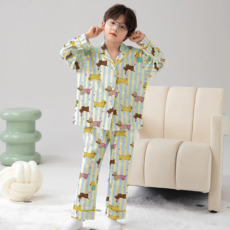 儿童睡衣春秋季卡通青少年纯棉吸汗长袖宝宝帅气中大童家居服套装