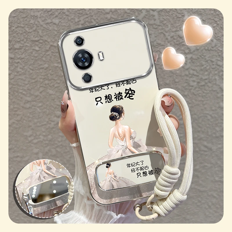适用华为nova12活力版手机壳被宠女孩折叠镜子支架硅胶女时尚潮牌