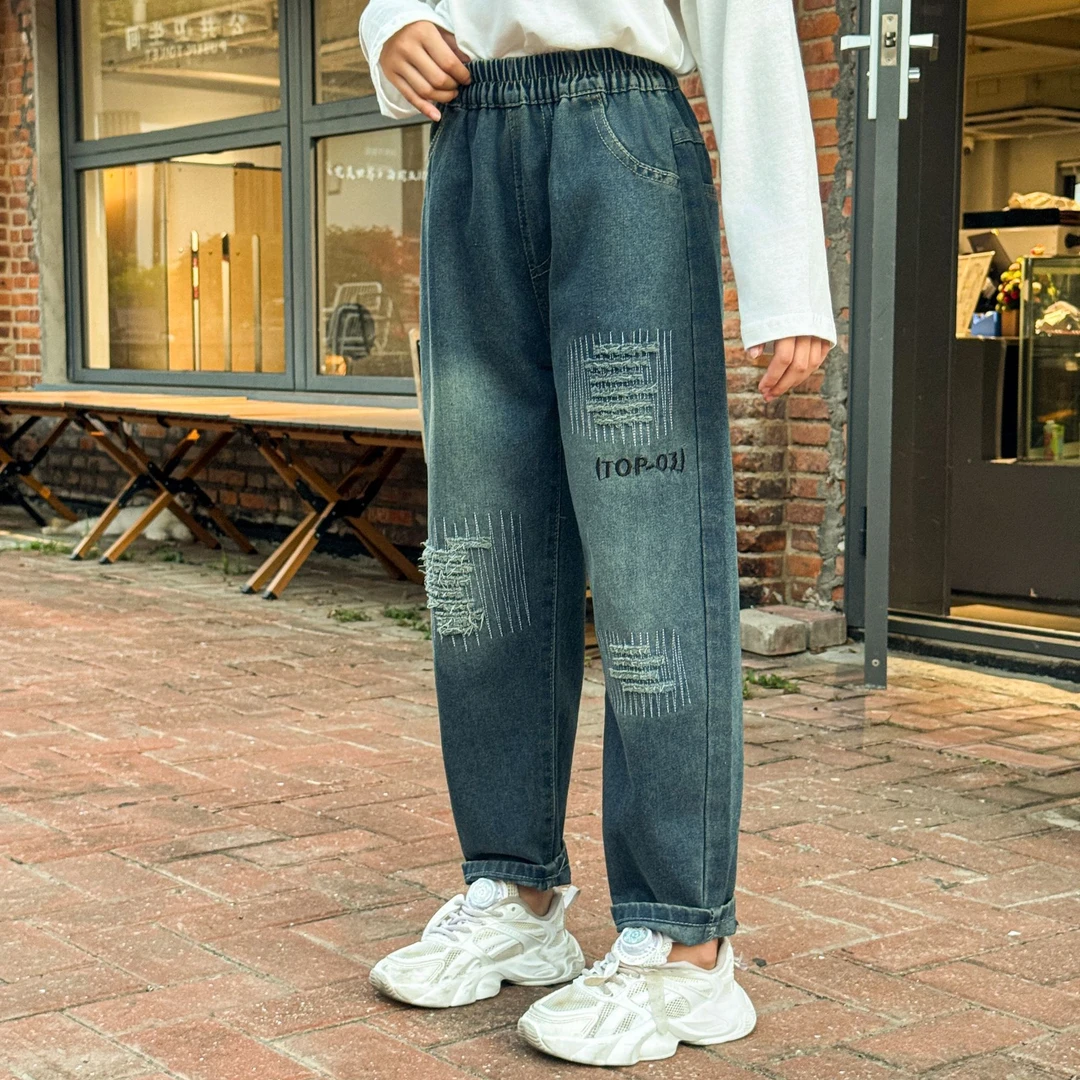 0023秋季儿童软牛仔裤2025新款中大童男童女童童装裤子潮洋气宽松