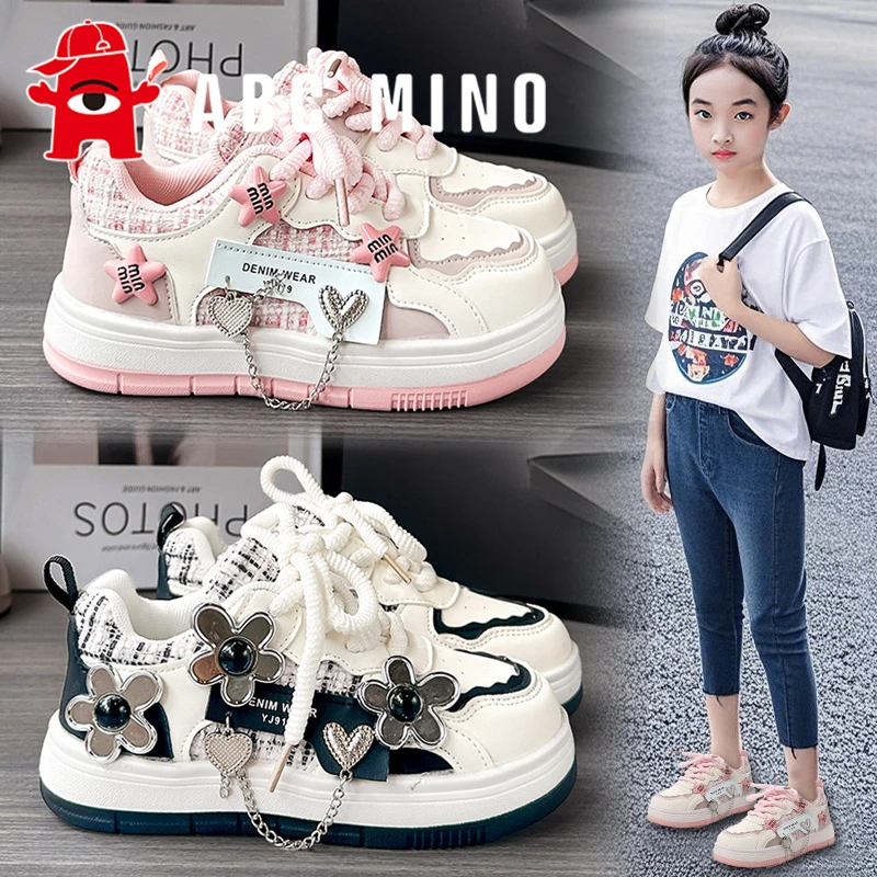 ABC MINO女童板鞋秋季儿童软底轻便运动鞋中大童女孩时尚百搭童鞋