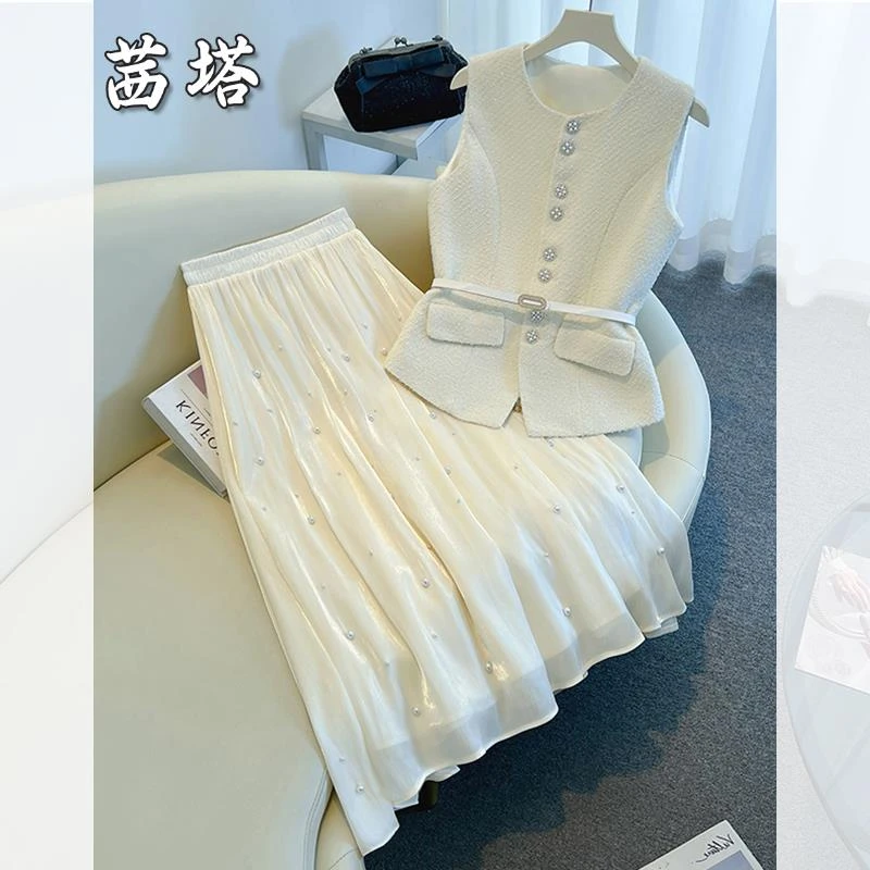 小香风无袖马甲连衣裙女夏季穿搭2025新款高级感气质名媛裙子套装