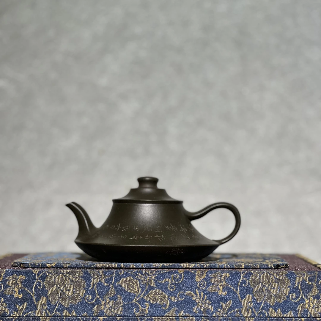 云炉，祁令军刻绘作品墨绿泥140cc宜兴紫砂壶高档茶具茶器礼品