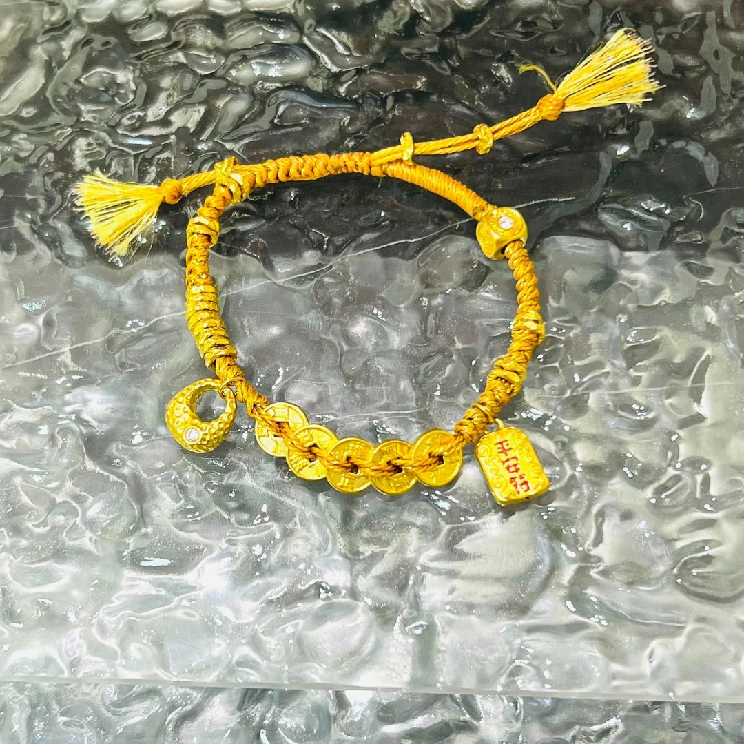 足金999金绳五帝币平安福手串