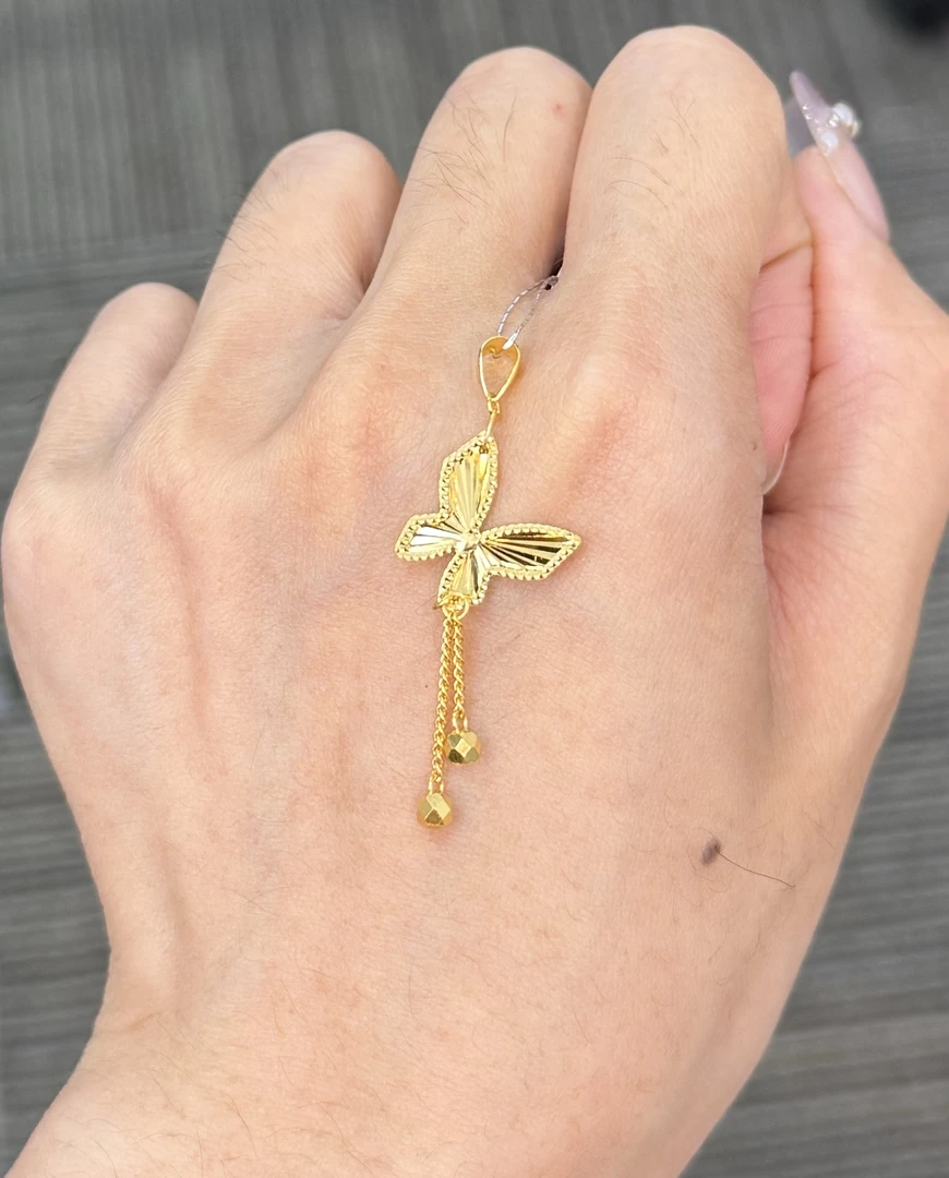 足金999 珠边镭射流苏蝴蝶吊坠