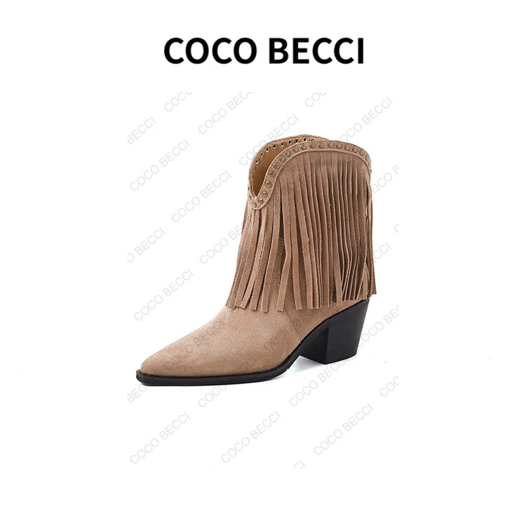 COCO BECCI 25秋新款重工新疆度假风流苏战靴
