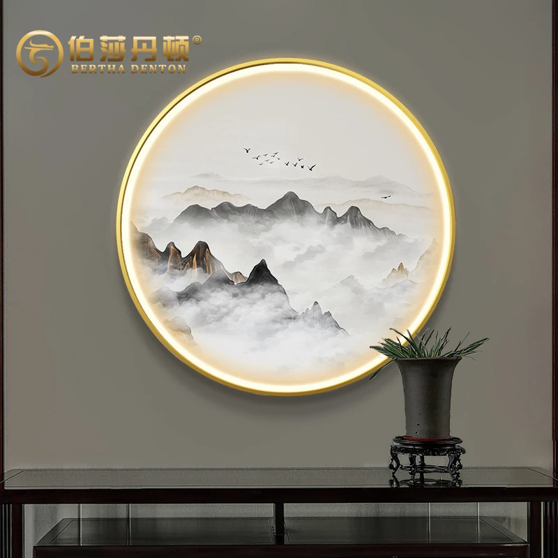 BERTHA DENTON/伯莎丹顿中式饰画走廊过道圆形灯画禅意山水画挂画