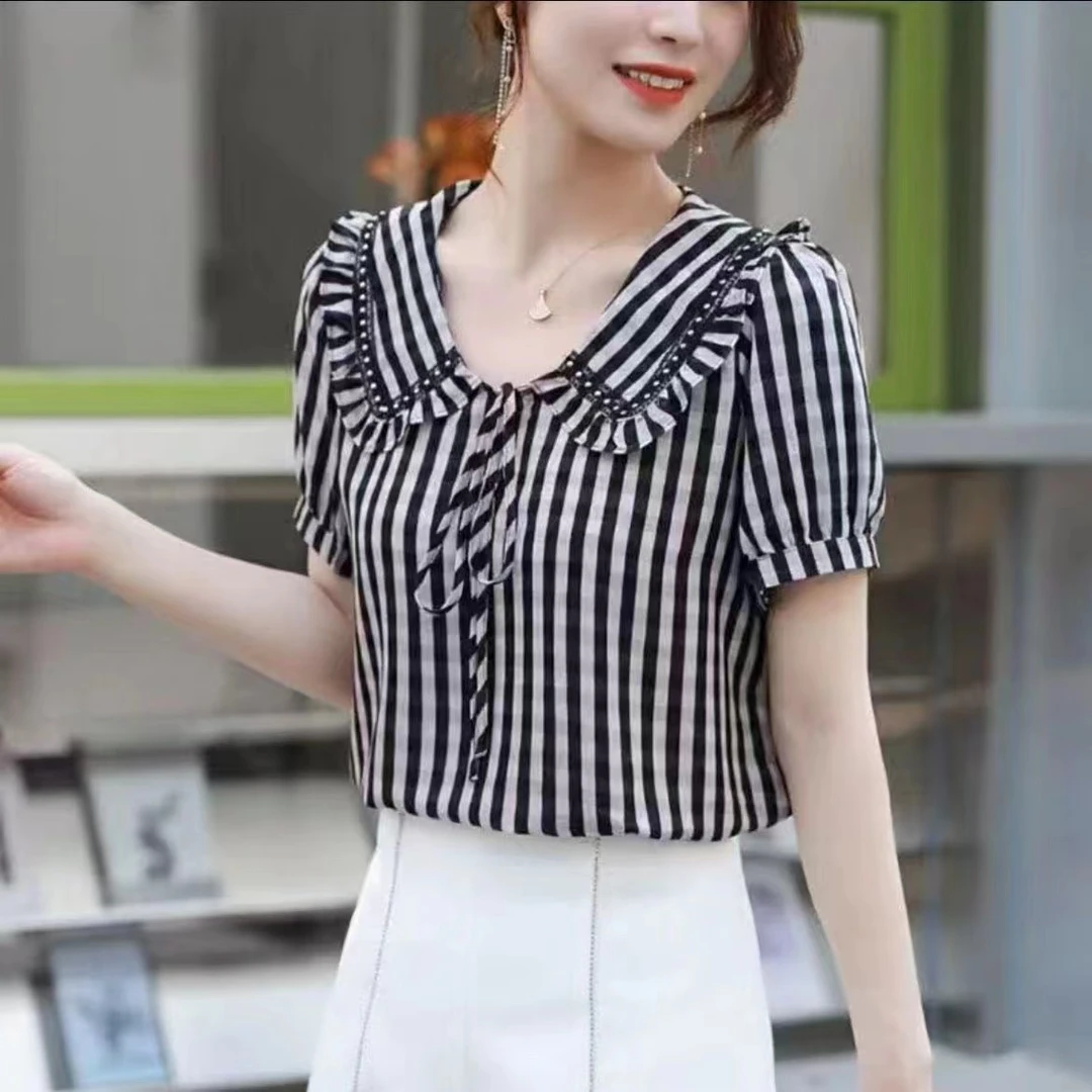 遮肚子上衣女显瘦夏季洋气漂亮小衫宽松年新款韩版复古格