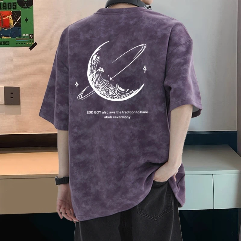 扎染纯棉短袖t恤男生宽松大码上衣美式潮流学生休闲百搭情侣半袖