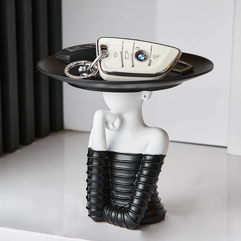 复古摩登女郎玄关钥匙首饰收纳托盘摆件入户门口客厅装饰品高级感