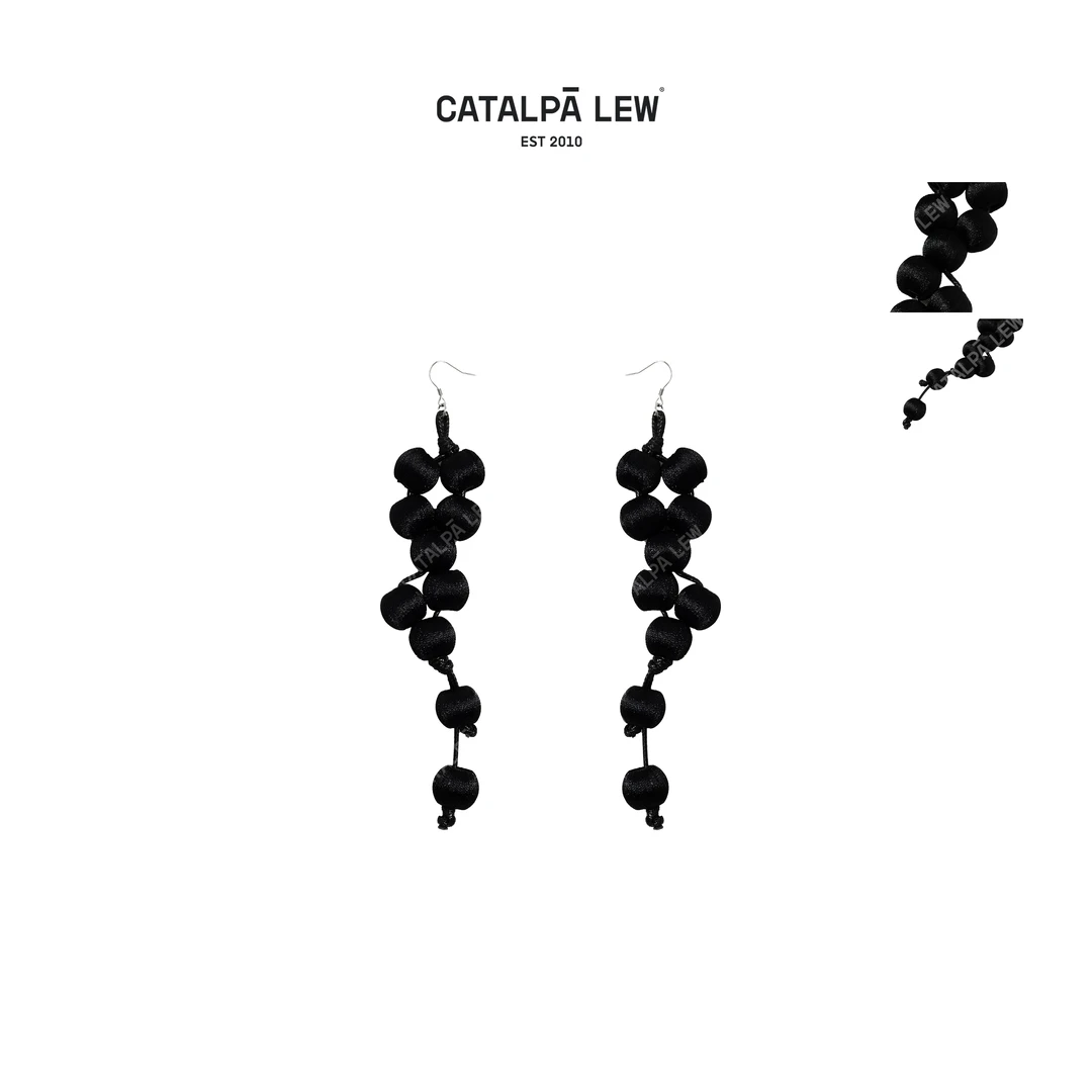 CatalpaLew 925银布艺耳饰 「乌丝渡」墟生美学缠绕木珠耳饰#C40207