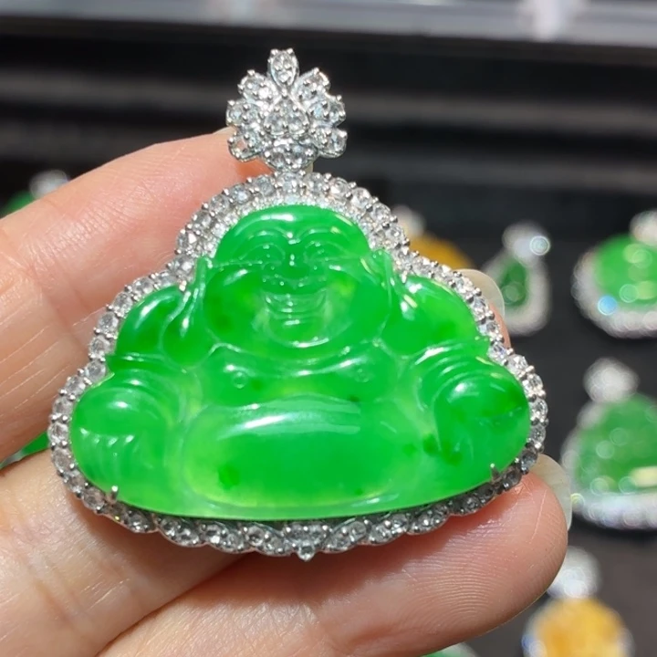 翡翠18K金镶嵌吊坠(不含链)翡翠