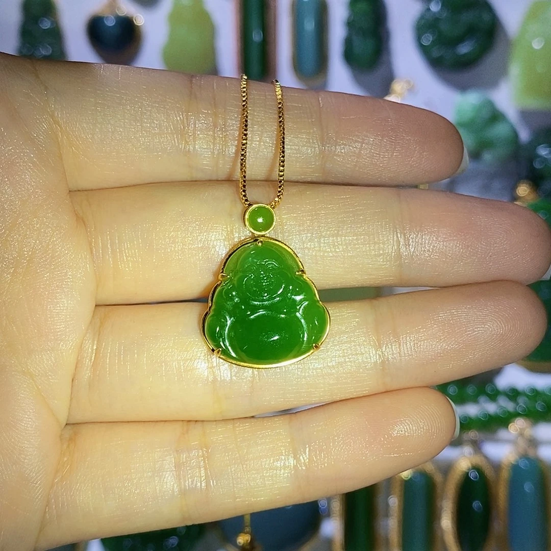 和田玉18K金镶嵌颈饰