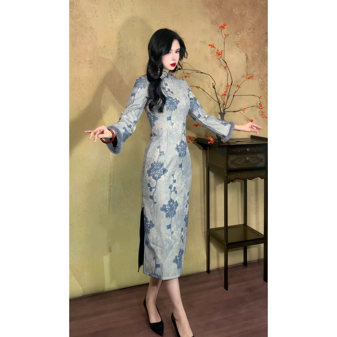 【烟霞】玉簪记冬季新款国风旗袍气质修身显瘦显白日常旗袍连衣裙