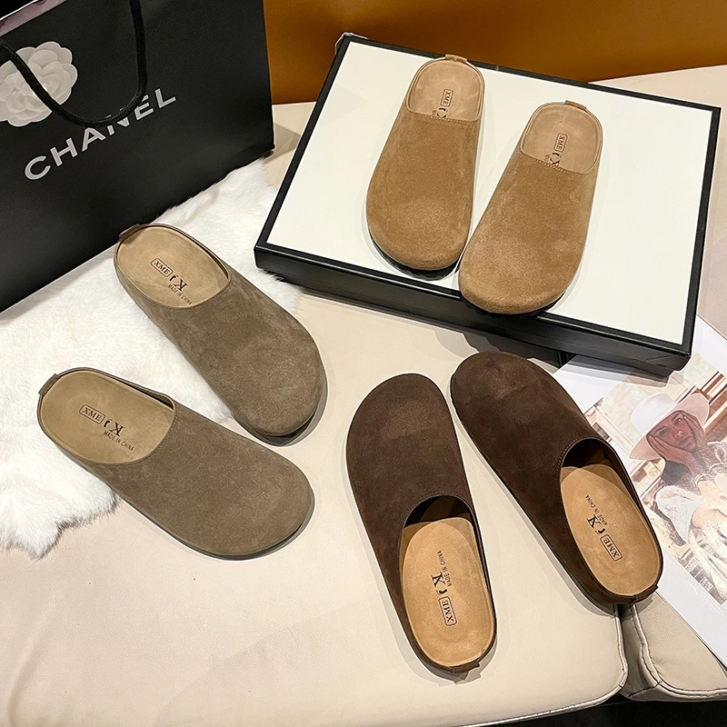 复古厚底踩屎感博肯包头半拖鞋女2025懒人一脚蹬平底勃肯鞋穆勒鞋