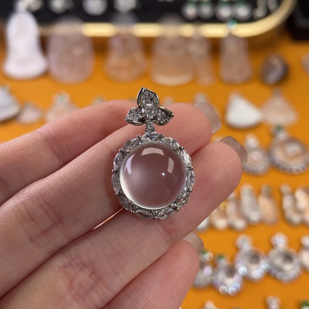 石英质玉银S925镶嵌吊坠(赠链)卡13mm 吊坠