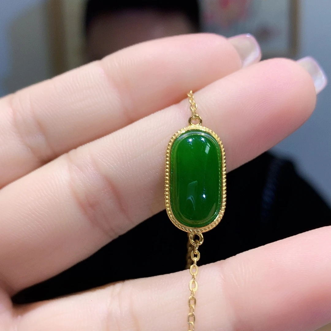 和田玉（碧玉）手链银S925镀金镶嵌
