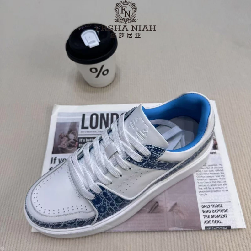 法莎尼亚轻奢潮流新色休闲运动鞋牛仔拼接时尚男鞋百搭增高板鞋男