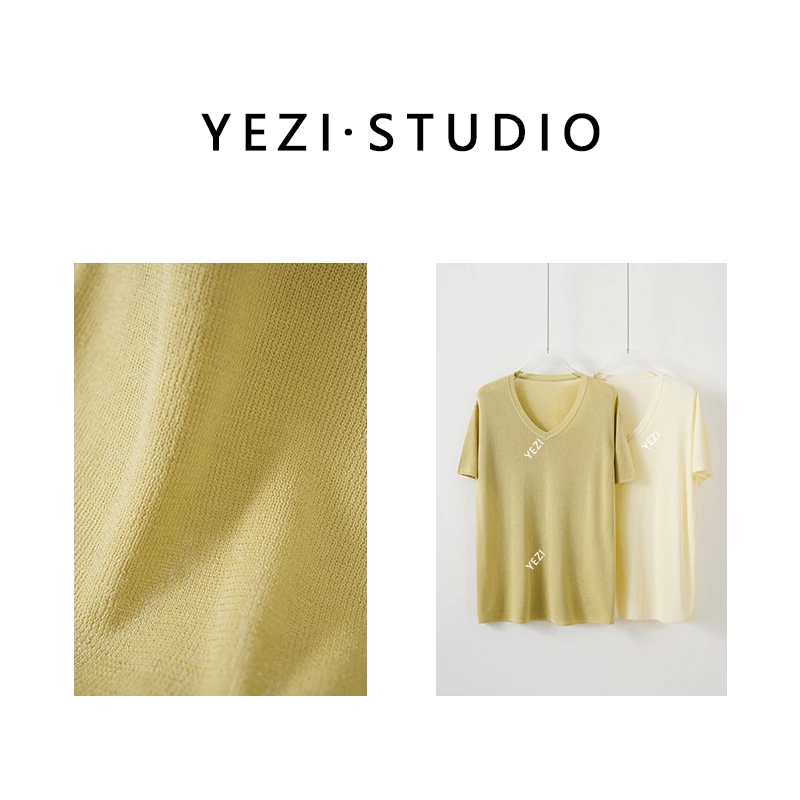 【晚风啊~】亚麻清爽凉感慵懒V领T恤针织衫25222016