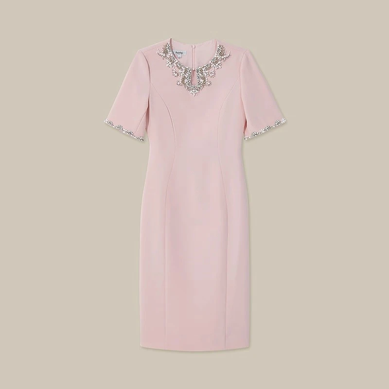 BY 80198夏季新款重工水钻珍珠领连衣裙