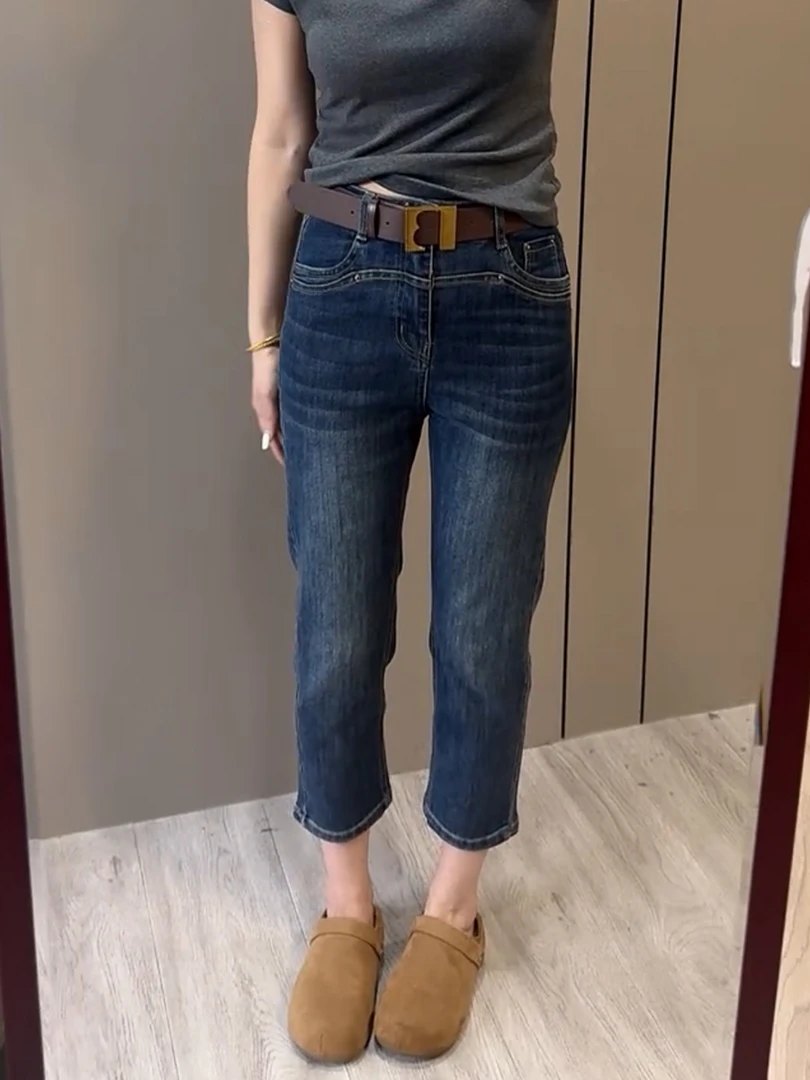 高腰显瘦直筒牛仔裤女大码女装2025年秋季新款时尚百搭九分烟管裤