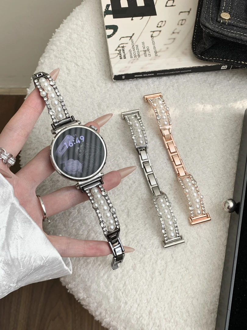 适用华为GT5GT4三排钻珍珠表带金属watch5watch4watch3女GT3高级