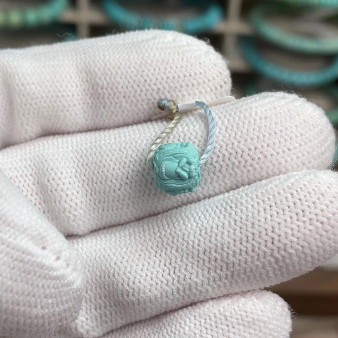 绿松石未镶嵌四不佛桶珠单珠14