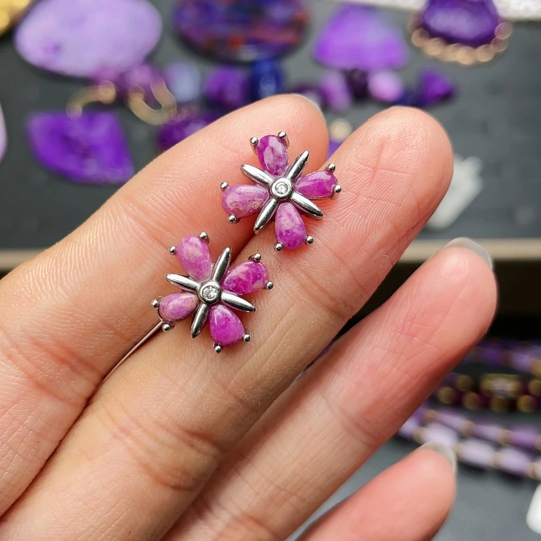 苏纪石（舒俱来）耳钉银S925镶嵌蔡*清