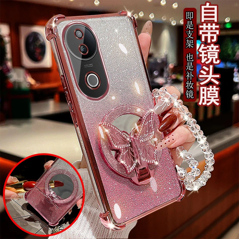适用vivo s20手机壳镜头全包V2429A防摔套镶钻蝴蝶支架镜子软女款