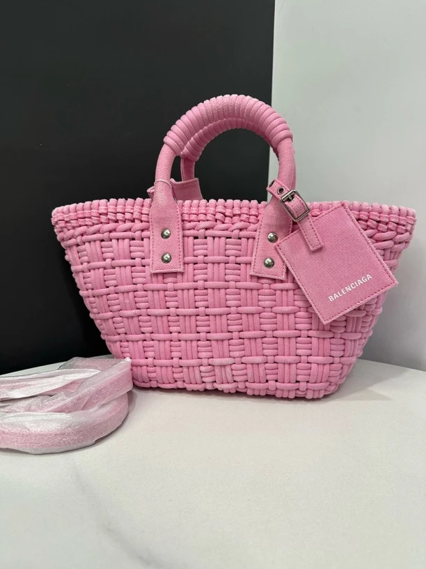 99新 Balenciaga/巴黎世家 牛仔编织菜篮子25cm/JJ5070209