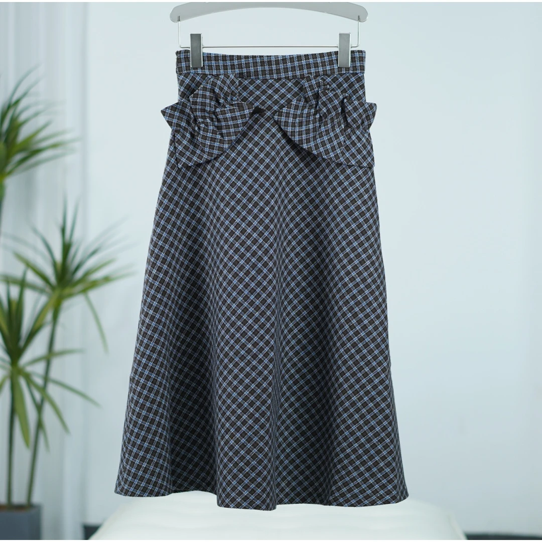 一路童行  谷系列  35  女装简约时尚半身裙蓝格204YBQ102-1
