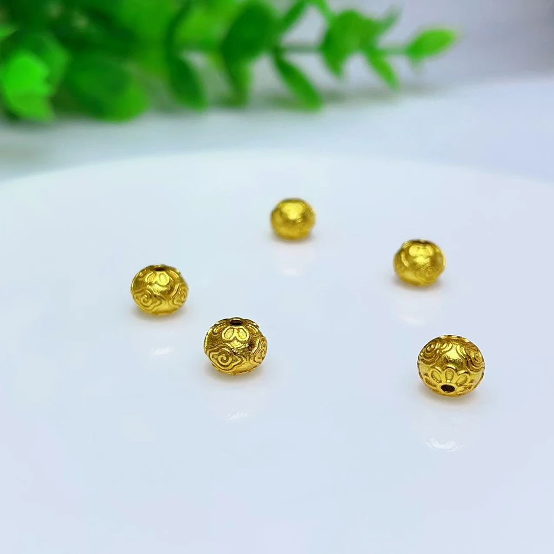 萌宝饰品】B736金色古法莲花鼓珠5.9*4.9mm时尚通孔百搭 隔珠金珠