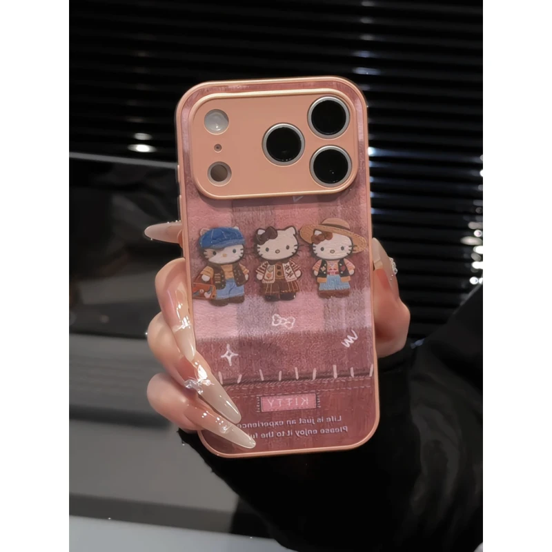羊毛毡刺绣Kitty适用苹果17pro手机壳16PM肤感皮纹华为70小众oppo