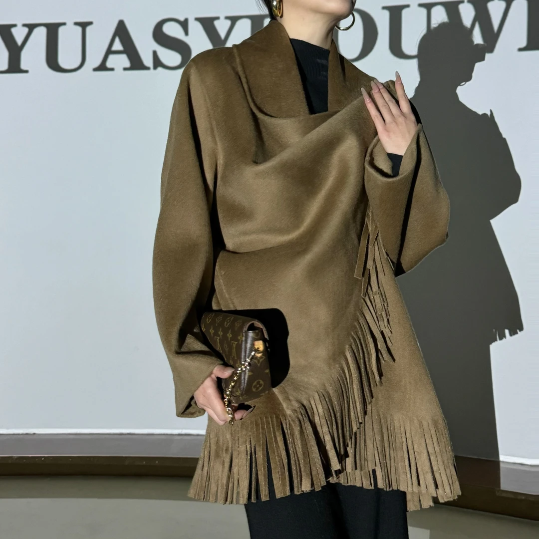 YUASYIYOUWISH| “银河羊驼”加厚纯色流苏设计款外套