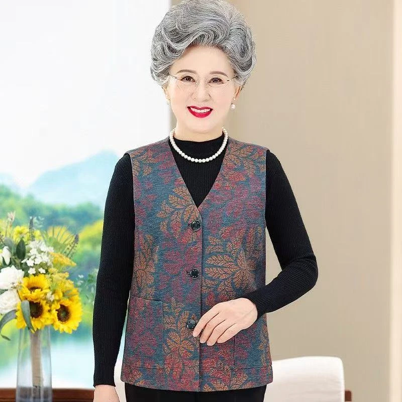 8199-中老年女款奶奶春秋外穿坎肩妈妈秋冬加绒背心老人太太衣服