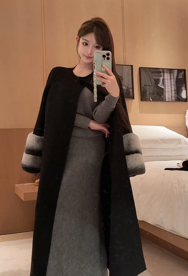 GUIDI GUDI【贵妃醉酒】羊毛双面气质贵妇长款龙猫袖外套 W9442320H